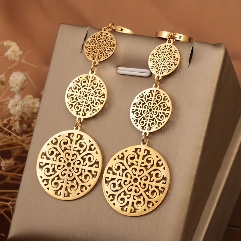Bohemian Ethnic Style Circular Pendant Earrings Gold color Multi-layer Long Hanging Earrings Women Party Fashion Jewelry Gifts