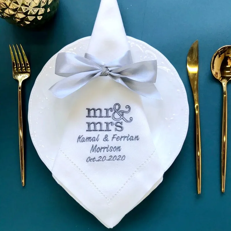 12 Pieces Customized Napkin Mr&Mrs Personalized Napkins White napkins Custom Dinner napkin wedding party napkins