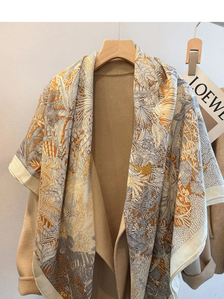 Luxury high-end scarves for women's autumn and winter silk and wool, large square scarves for warmth and shawl dual-purpose