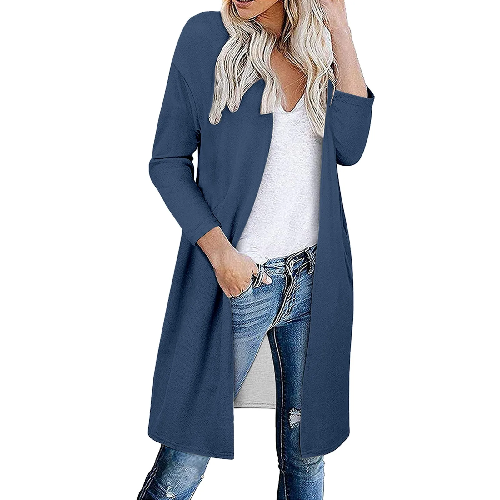 Autumn Winter Pure Color Button Loose Long Sleeve Open Shirt Knitted Coat Women Macaron Color Polyester Fabric Urban Style