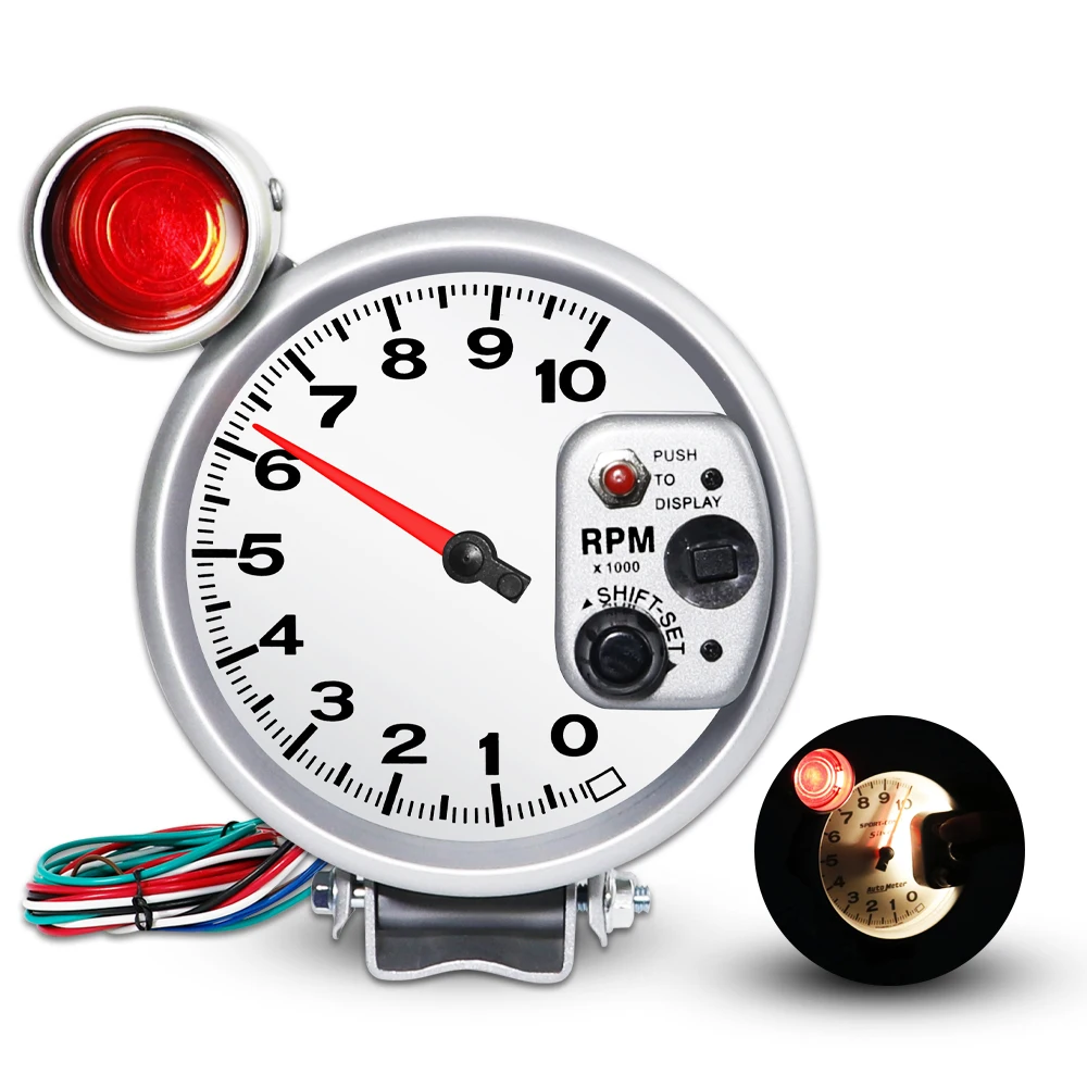 Tacómetro Digital MrGauge de 5 Pulgadas (127 mm) 0-10*1000 RPM con Carátula Plateada/Negra y Luz LED para Automóvil