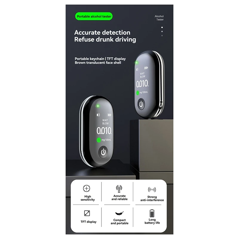 Rilevatore di alcol compatto altamente accurato Etilometro ricaricabile a lunga durata G1 Tester multilingue