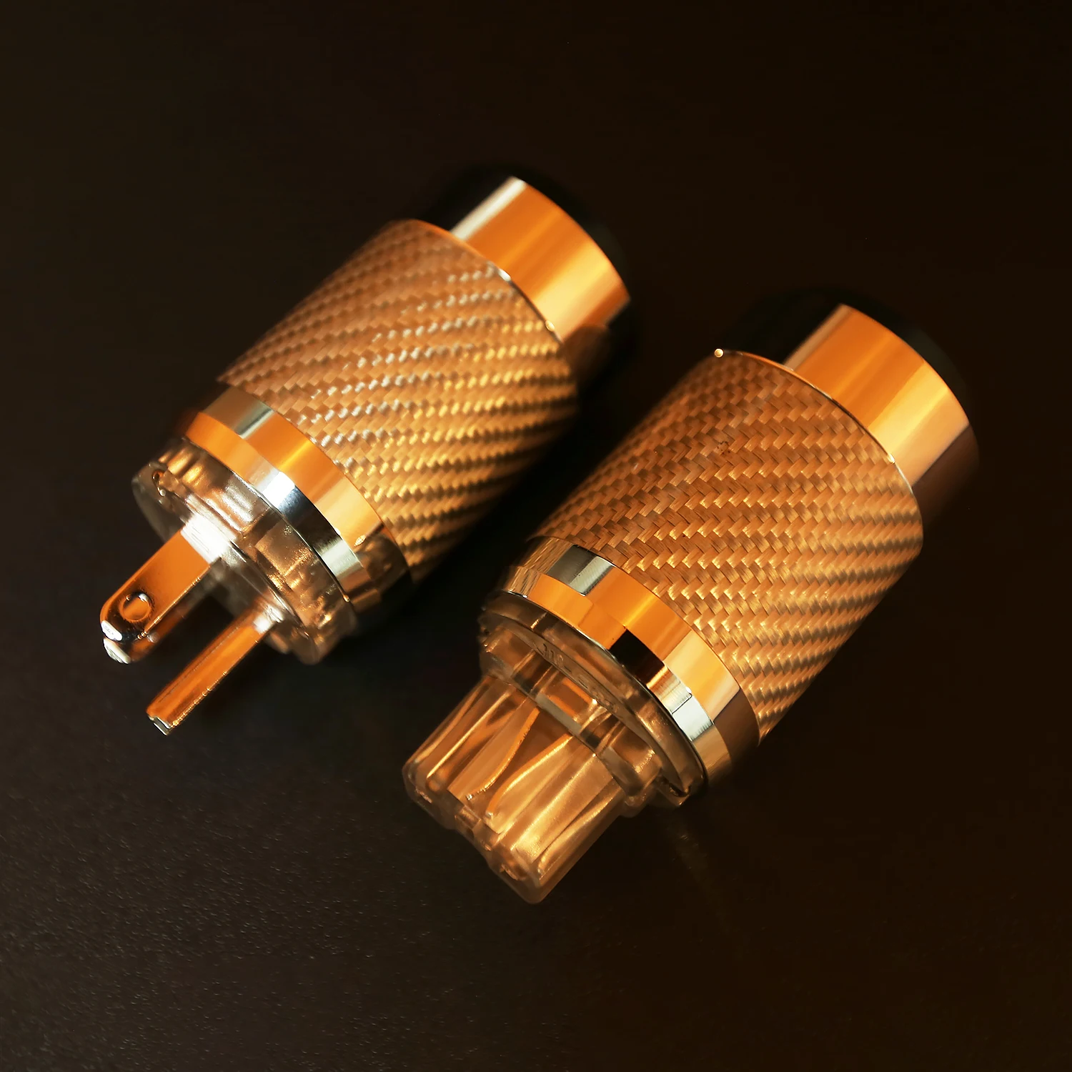 HiFi Audiophile Carbon Fiber Rhodium Plated DIY AC Power Connector IEC Male Female US Plug Pair