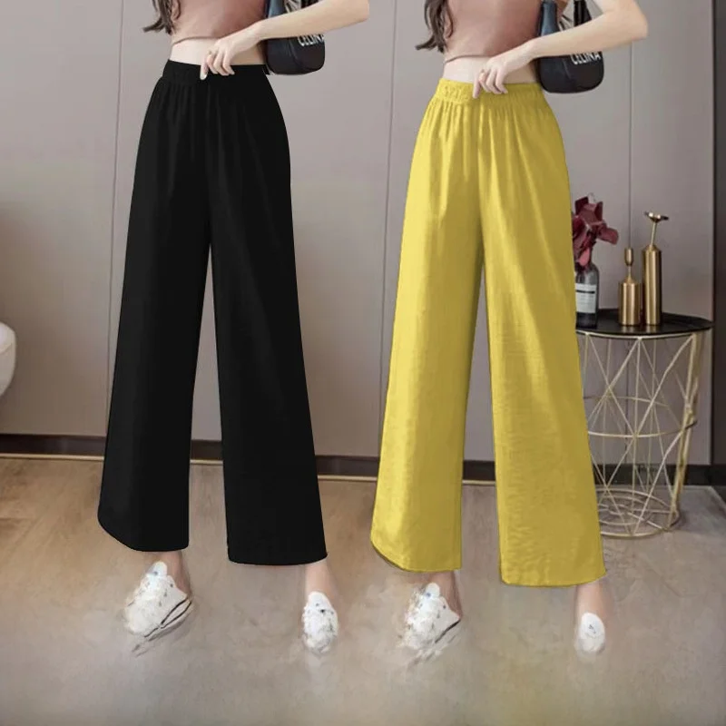 High Waist Wide Leg Pants Casual Loose Fitting Artistic Straight Cut Long Trousers Single Two-Piece Summer  Color Slimming