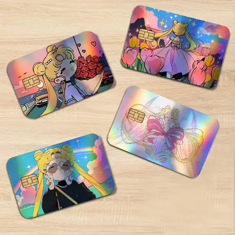 S-Sailores Cute Girl Moon Minimalist Laser Bank Card Stickers Removable Personal Style Decor