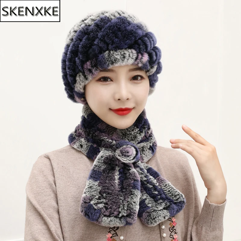 

Зимние вязаные шапки из 100% натурального меха, комплекты шарфов, женская теплая шапка из натурального меха кролика рекс, шарф, женская модная толстая шапка из меха кролика рекс