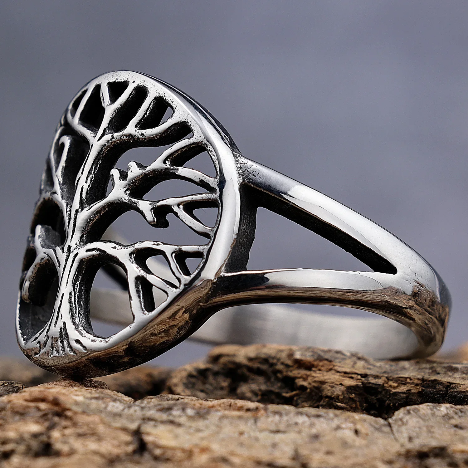 Hegemonic شخصية شجرة الحياة شكل الفولاذ المقاوم للصدأ الهيجموني شخصية رجل الموضة خواتم مجوهرات حجم 6-13 #3