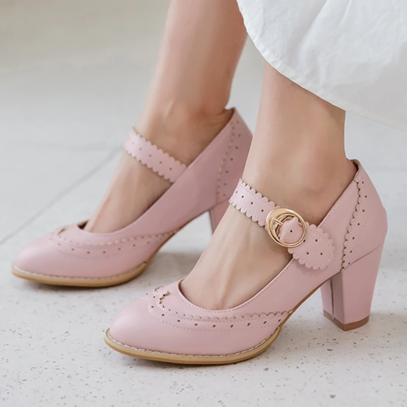 

Women's High Heels Mary Janes Shoes Fashion Pink Black Blue Red Nude Heeled Party Wedding Shoes Female Dress Pumps Big Size 45