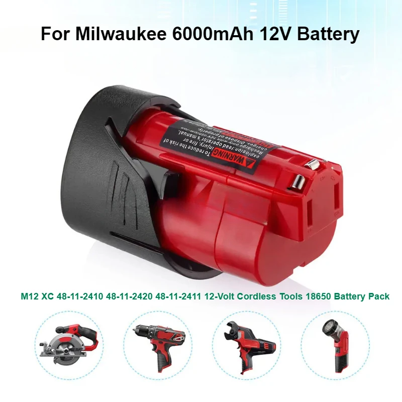 

For Milwaukee 6000mAh 12V Battery M12 XC 48-11-2410 48-11-2420 48-11-2411 12-Volt Cordless Tools 18650 Battery Pack