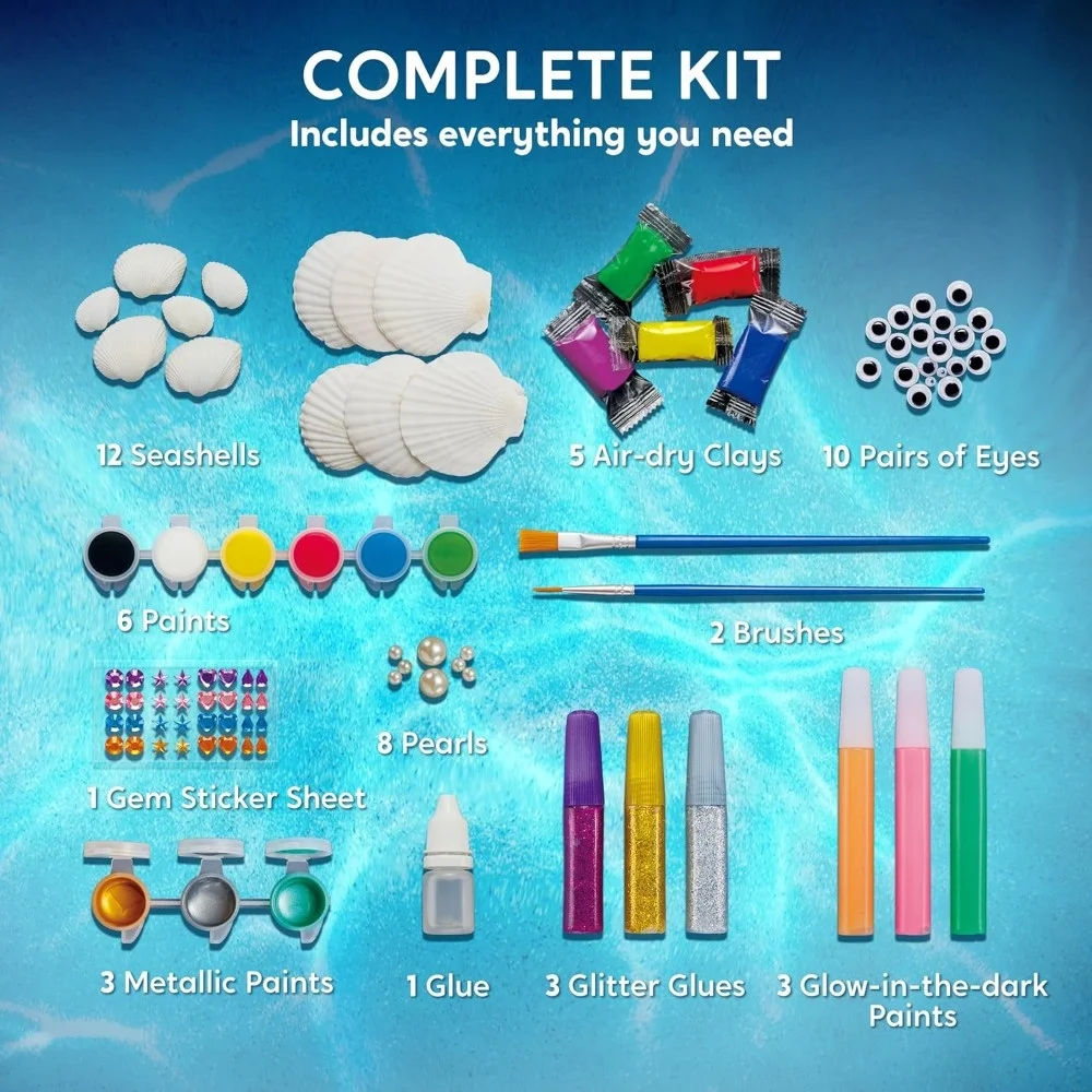 Joyfy kit de pintura de concha de mar infantil, 12 peças, brinquedo que brilha no escuro, artes e artesanato para meninos e meninas de 6 anos ou mais, presente de aniversário e natal
