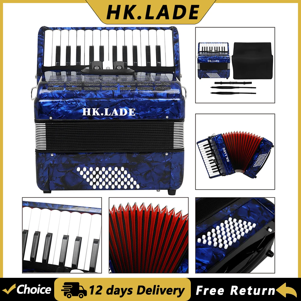 HK.LADE AH-140 Acordeón profesional de 26 teclas y 48 bajos con correa para bolsa, instrumento de teclado para rendimiento de clasificación