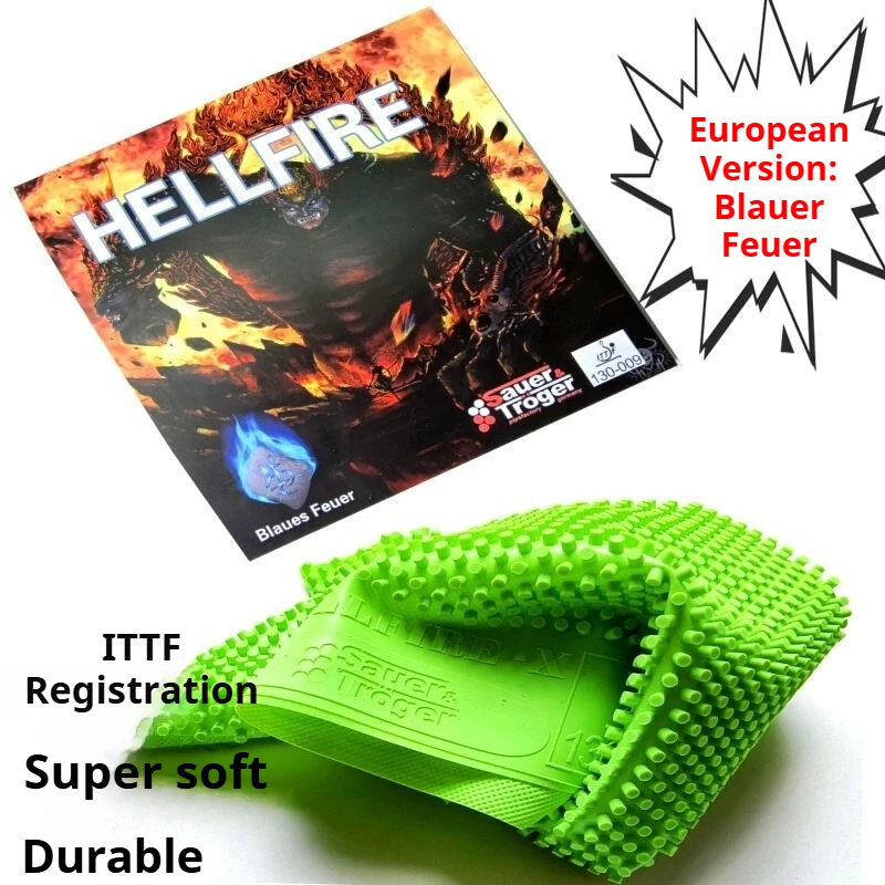 HELLFIRE Sauer Troger Table Tennis Rubber Blue Fire Long Pips OX Durable Ping-pong Rubber AntiSpin ITTF Approved for Competition