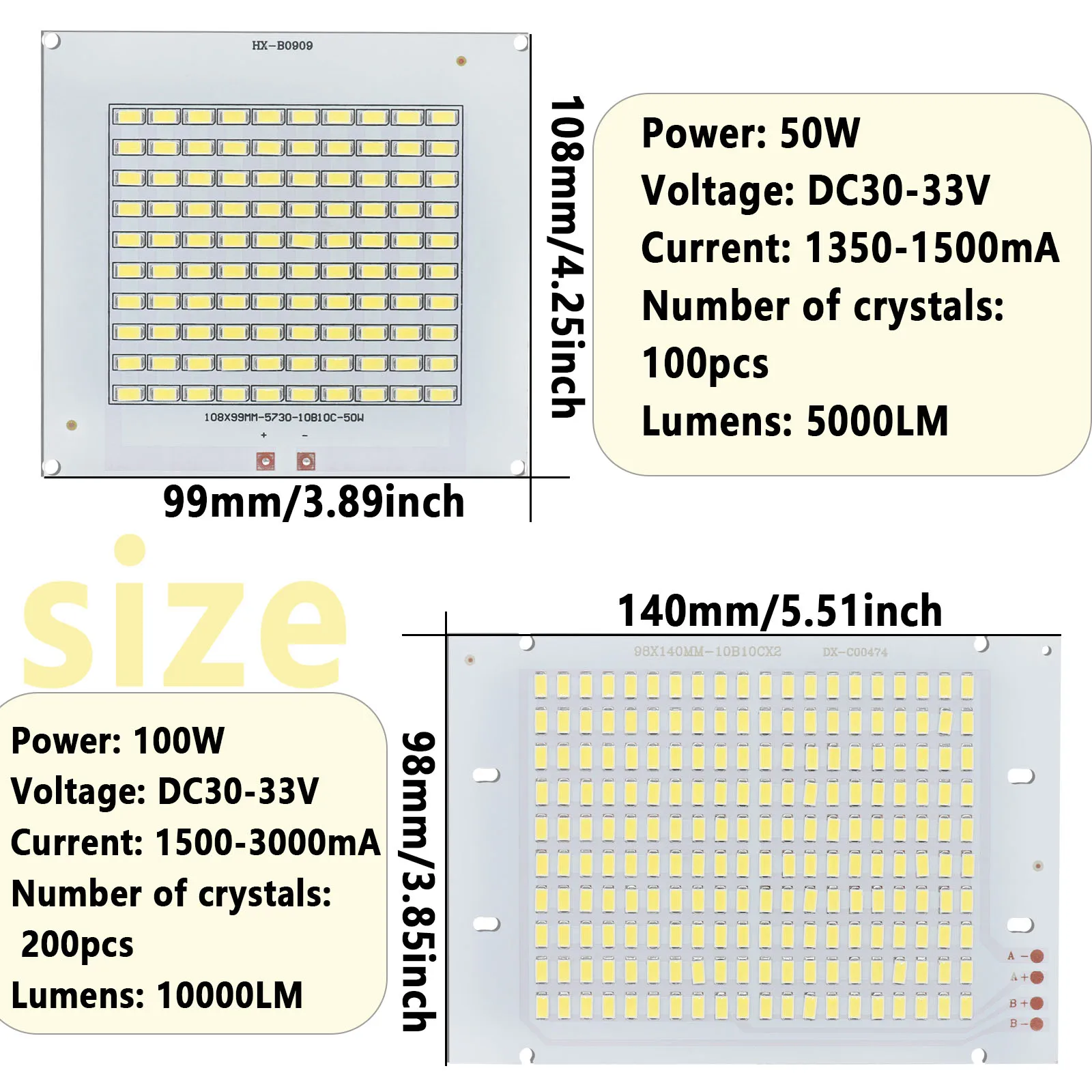 Chip LED branco frio para holofotes, luz de inundação, iluminação exterior, contas de lâmpada, holofote, DC30-33V, 10W, 20W, 30W, 50W, 100W