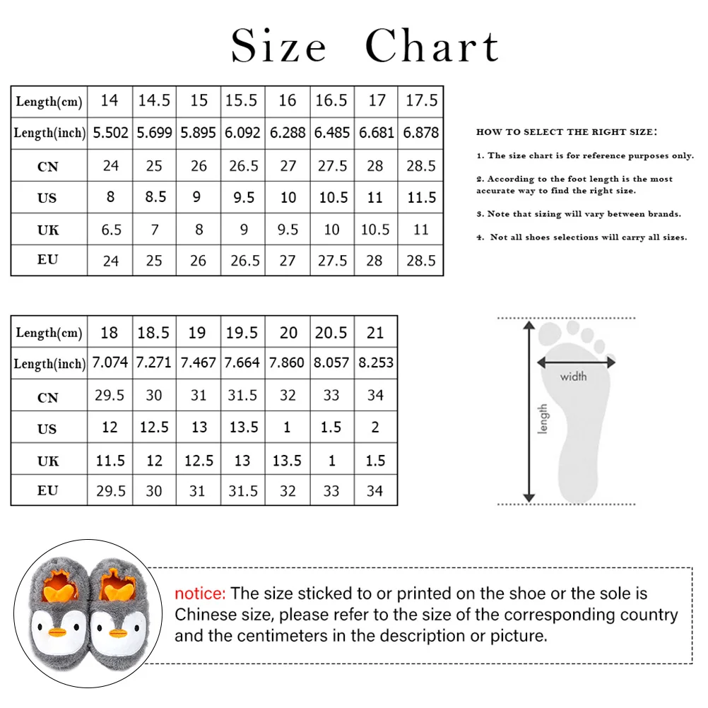 

1 пара детских теплых хлопковых тапочек, осенне-зимние нескользящие домашние тапочки на каблуке с рисунком пингвина, домашняя теплая обувь