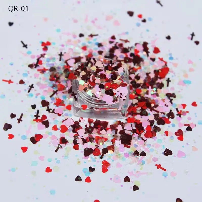 50g Mixed Glitter Nail Sequins Powder Cosmetic Valentine\'s Day Chunky Body Colorful Love Heart Craft Glitter For Nail Hair Face