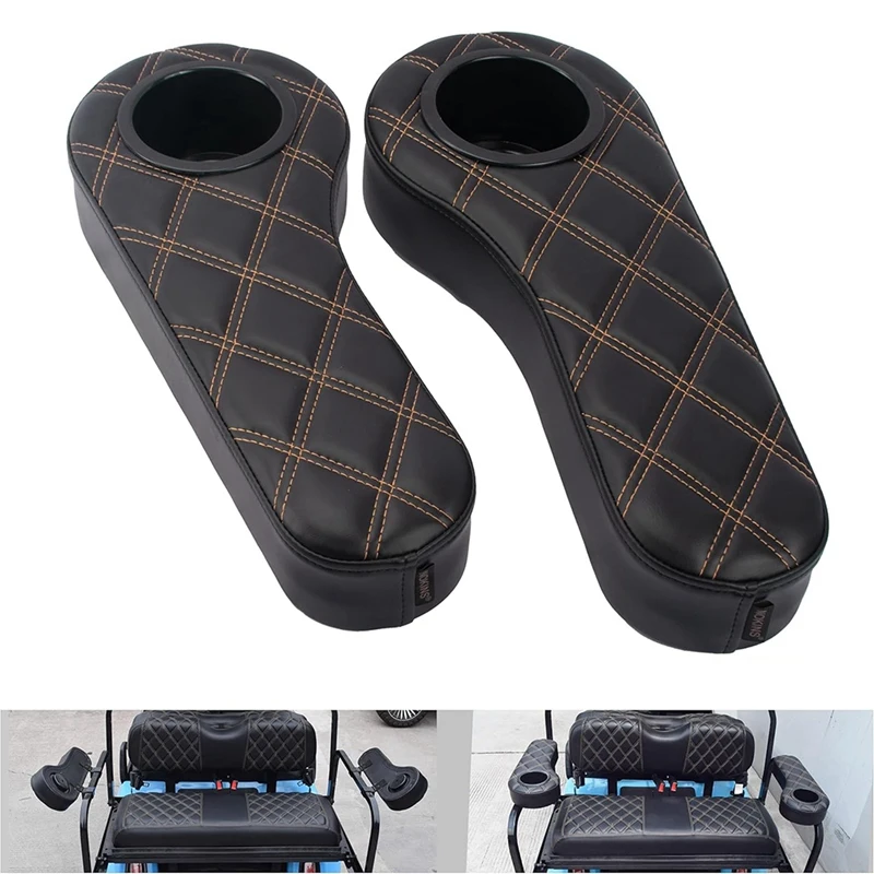 

Golf Cart Armrest With Cup Holder No Drilling Armrest For Club Car Yamaha EZGO Rear Seat Kit Side Flip Hinge Armrest Accessories