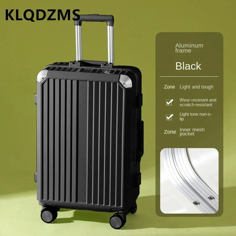 KLQDZMS-Valise à roulettes avec cadre en aluminium ABS + PC, chargement USB, boîte d'embarquement avec porte-gobelet, bagages 20 ", 22", 24 ", 26", 28"