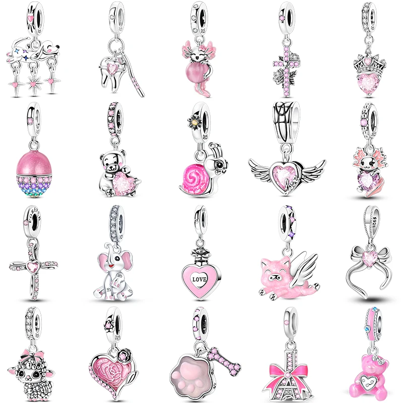 Fit Original 925 Sterling Silver Charms Beads Little Bear Lamb Little Flying Pig Pink Charms For Women DIY Birthday Jewelry Gift