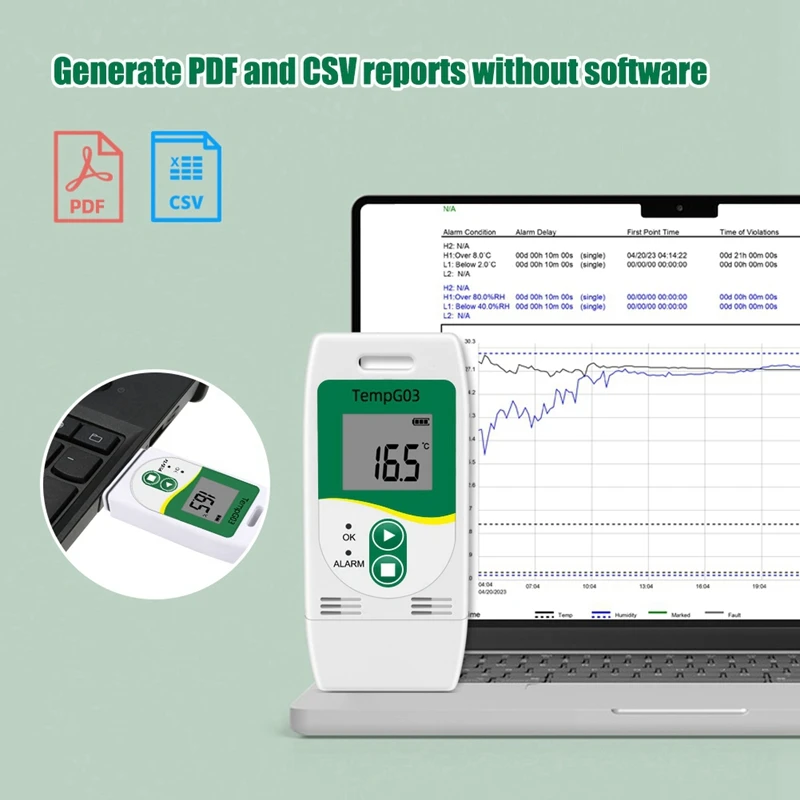 Tempg03 Registrador de datos de temperatura y humedad USB Registrador de datos de temperatura reutilizable Medidor de grabación de humedad con capacidad de 32,000