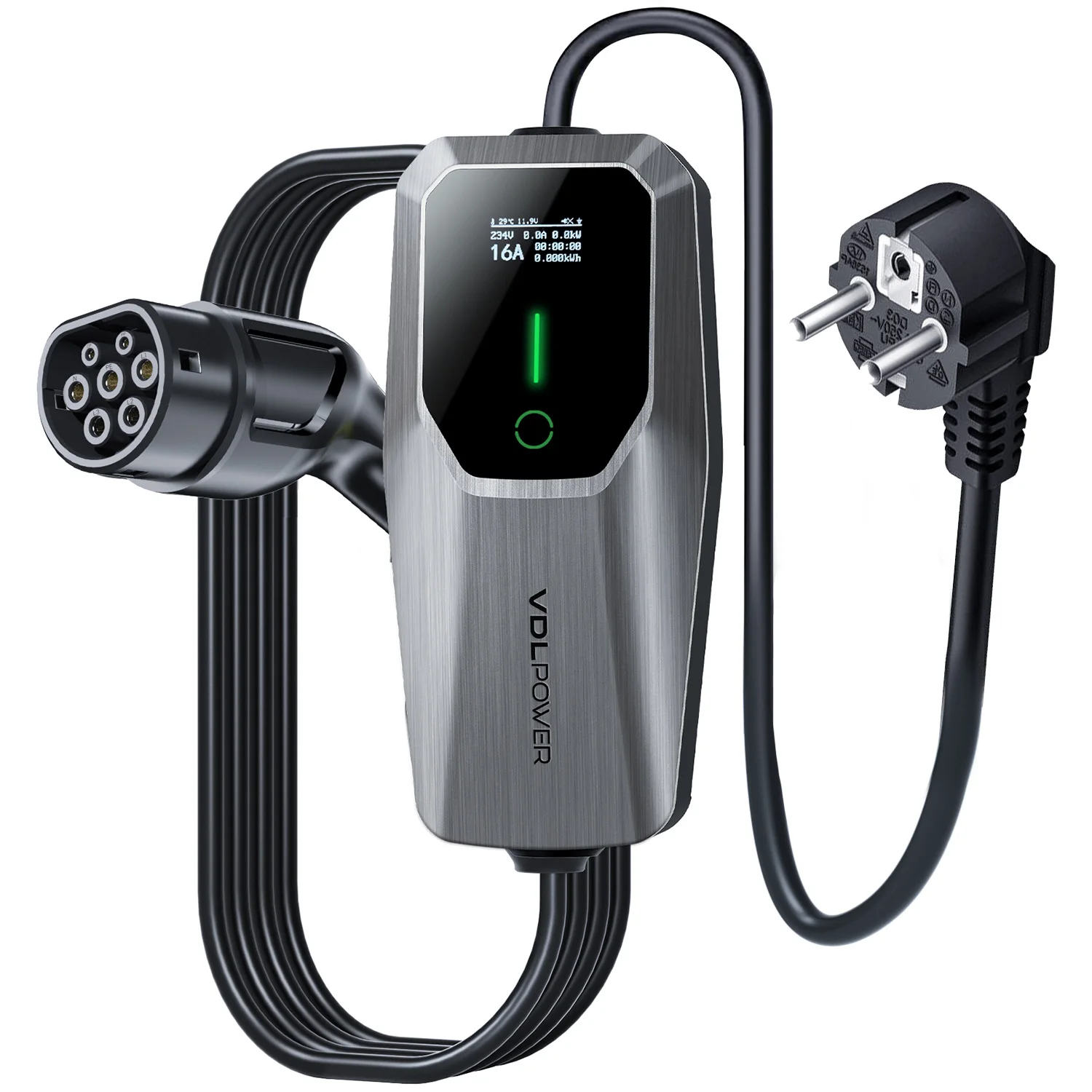 VDL Electric Car Charger, 3.6KW EV Charger Type 2, Adjustable Current 6/8/10/13/16A, IP65 Single-Phase Charging Station