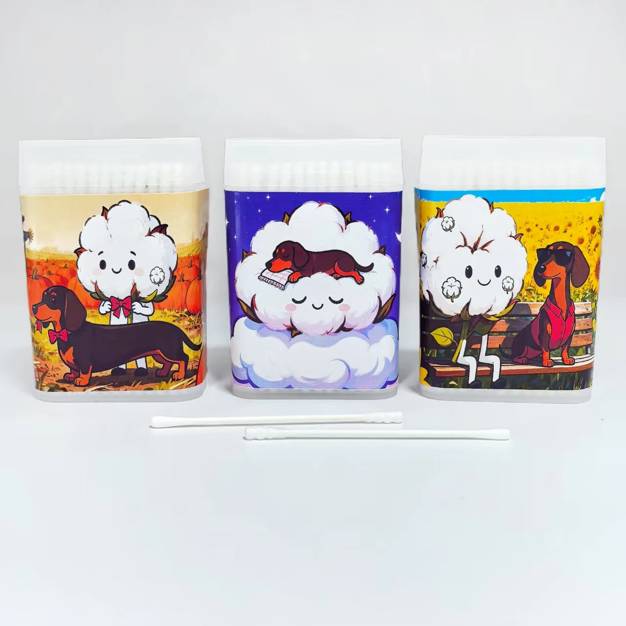 300 Stück kreative Wattestäbchen mit Dackelmotiv, doppelköpfige Schraube, runde Wattestäbchen mit feiner Achse, Geschenk-Wattestäbchen