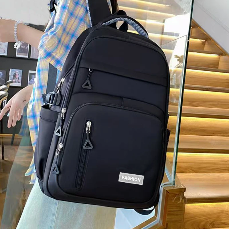Neutral Color Backpack for Men and Women, Pure Color, Suitable for Students' Travel and Outings. Multi-Layered Zipper Design.