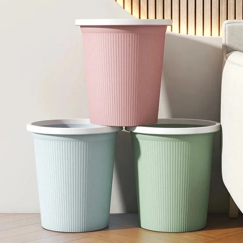Large Capacity Plastic Trash Bin With Fixed Ring For Kitchen Bathroom Dormitory Living Room Student Home Waste Paper Basket