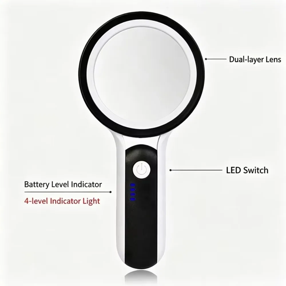 30X Magnification Handheld Magnifier 24 LED Lights 3 Lighting Modes Rechargeable Magnifier Rechargeable Built-in Light