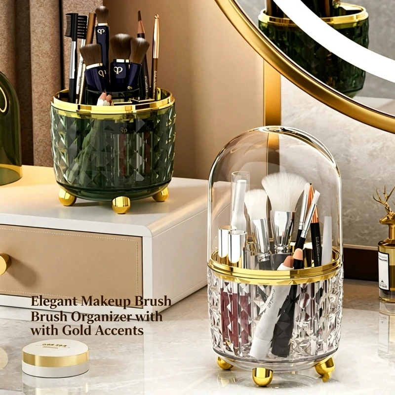 Makeup Brush Storage Cylinder, Rotary Dust-Proof Eyebrow Pencil, Brush Bucket, Table Top Cosmetics, Lipstick, Eye Shadow Shelf