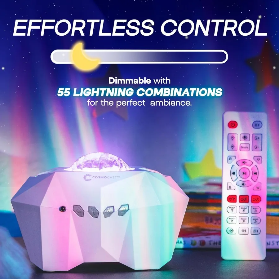 جهاز عرض ضوء أورورا بورياليس لأجواء غرفة النوم، ضوء ليلي جالاكسي ستار مع إضاءة مزاج LED سديمية وتصميم قمر أزرق #3