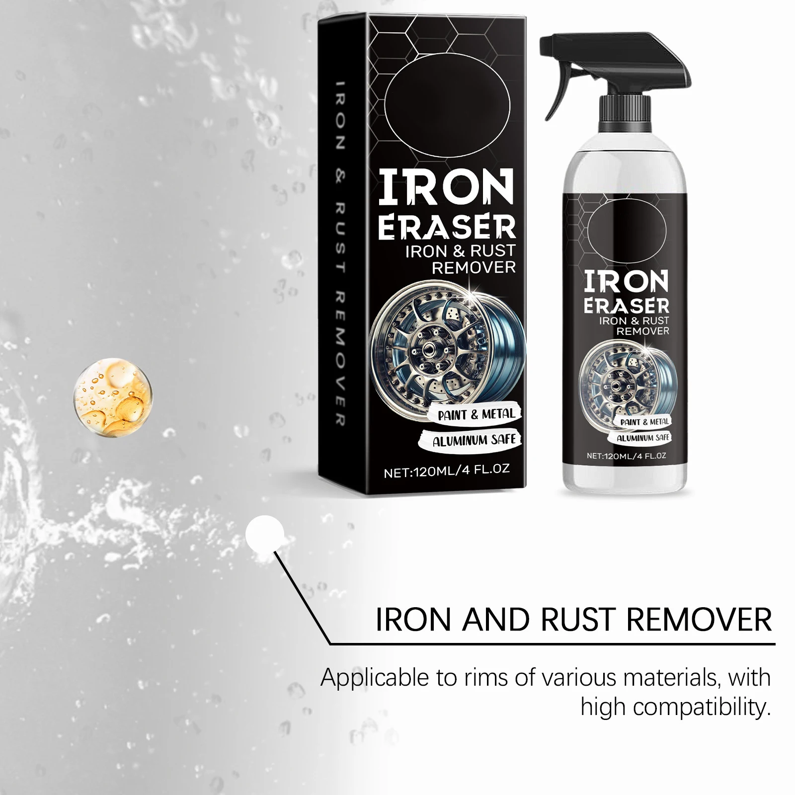 Car Iron Remover Spray 120ML Paint Safe Wheel Cleaner Multi Purpose Professional Fallout Remover for Tire Shine & Preps for Wax