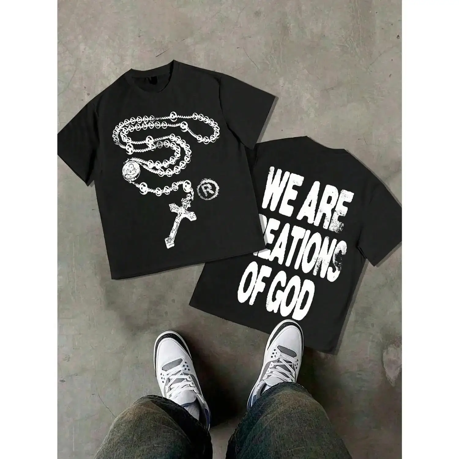 High Street Religious Themed Cotton T-Shirt Featuring We Are Creations Of God Slogan Unisex Printed Tee