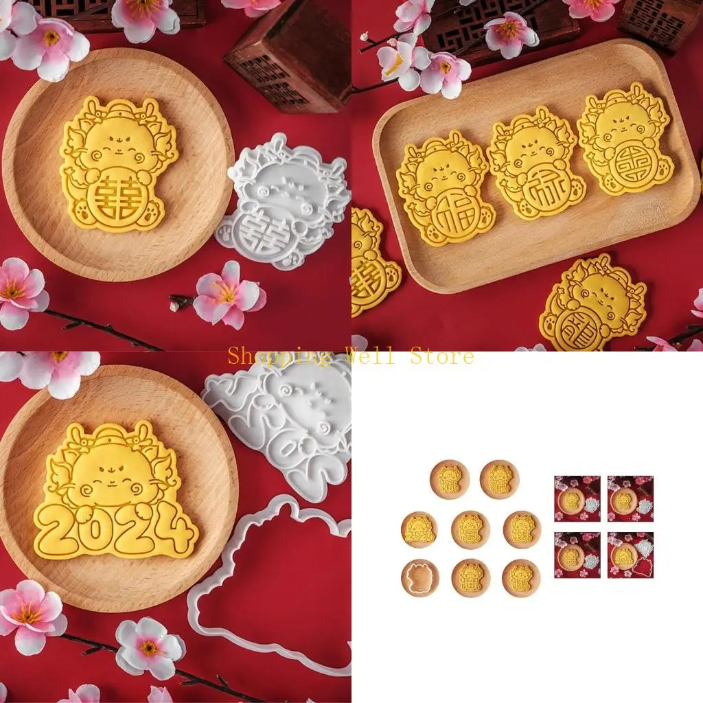 

KX4B Fondant Molds Cookie Cutters Dragon Themed Cookie Moulds Chinese New Year Must Have Bakeware Tool Plastic Material