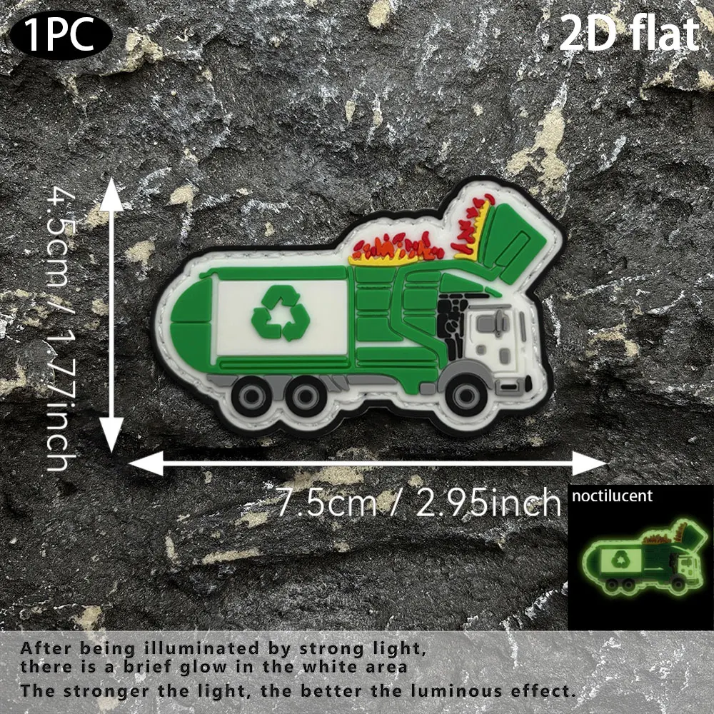 1Pc/2Pc/3Pc Optional Sanitation Recycling Truck Style Luminous Pvc Arm Patch Badge for Jackets and Backpacks, Includes Fleece Backing