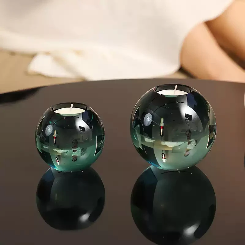 Crystal Round Ball Shape Votive Tea Light Candle Holder Tea Gray Turquoise Small Large For Home Tabletop Wedding Party Decor