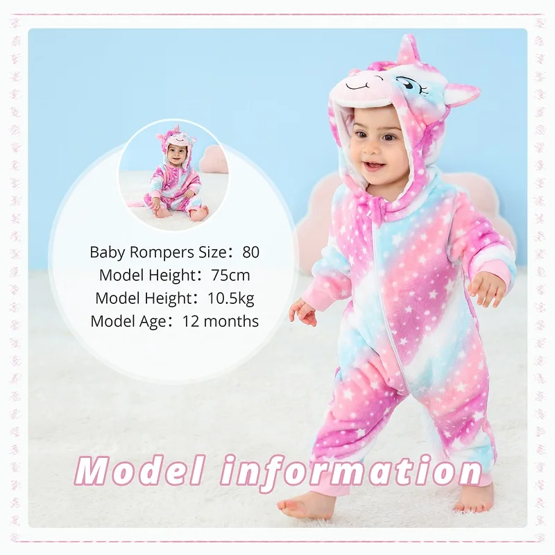 MICHLEY NEW Halloween Rainbow Unicorn Baby Rompers Winter Clothes Cartoon Flannel Costume Soft Bodysuits Overall Bebe For 2-36M