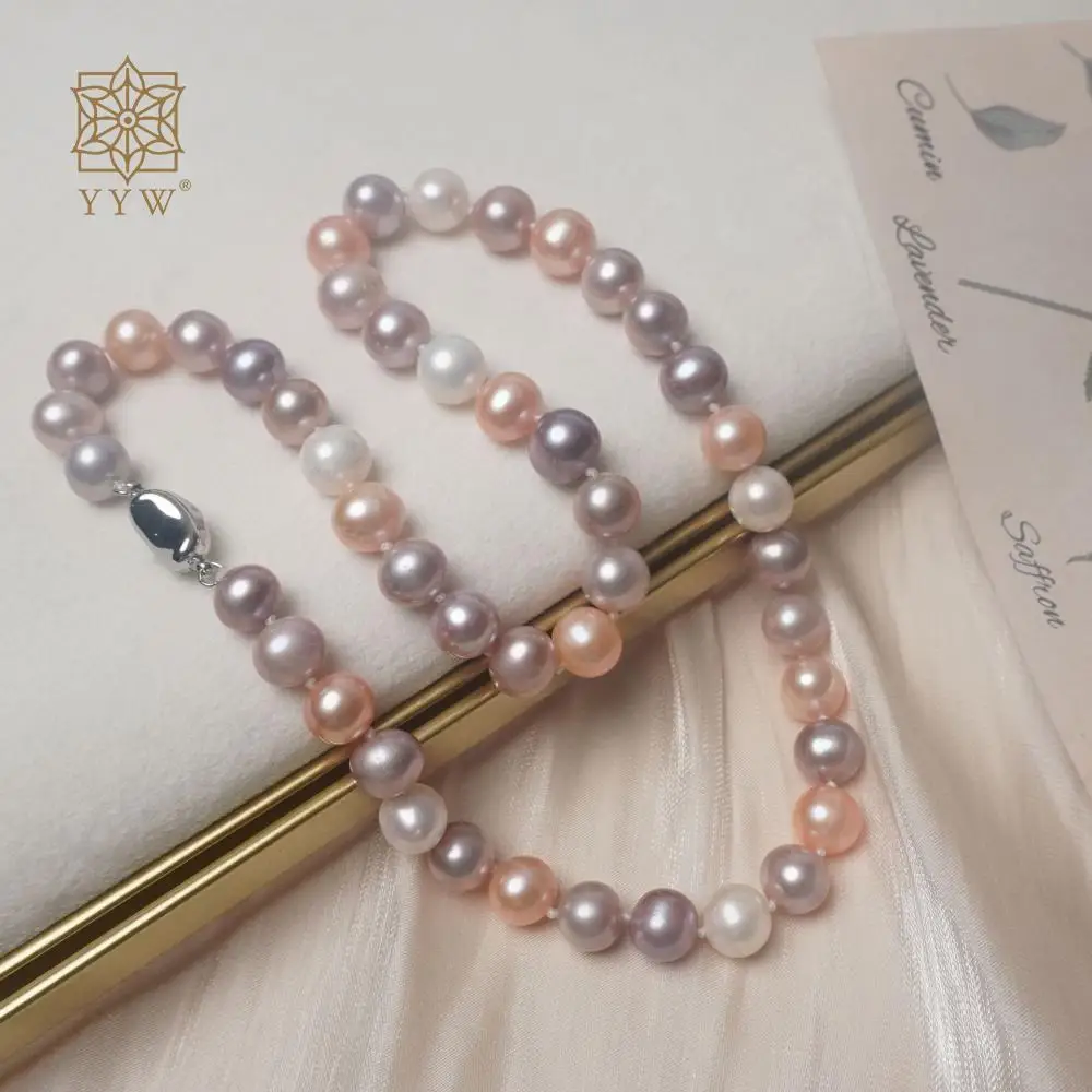 Freshwater Pearl Choker Necklaces 2023 Luxury Multi-Colored 9-10mm Slightly Round Pearl Clavicle Chain For Women Jewelry Gift