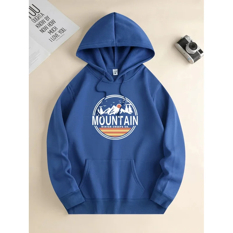 

Men's new fashionable round neck sweater, casual and daily comfortable round neck sweater, snow mountain print, men's jacket