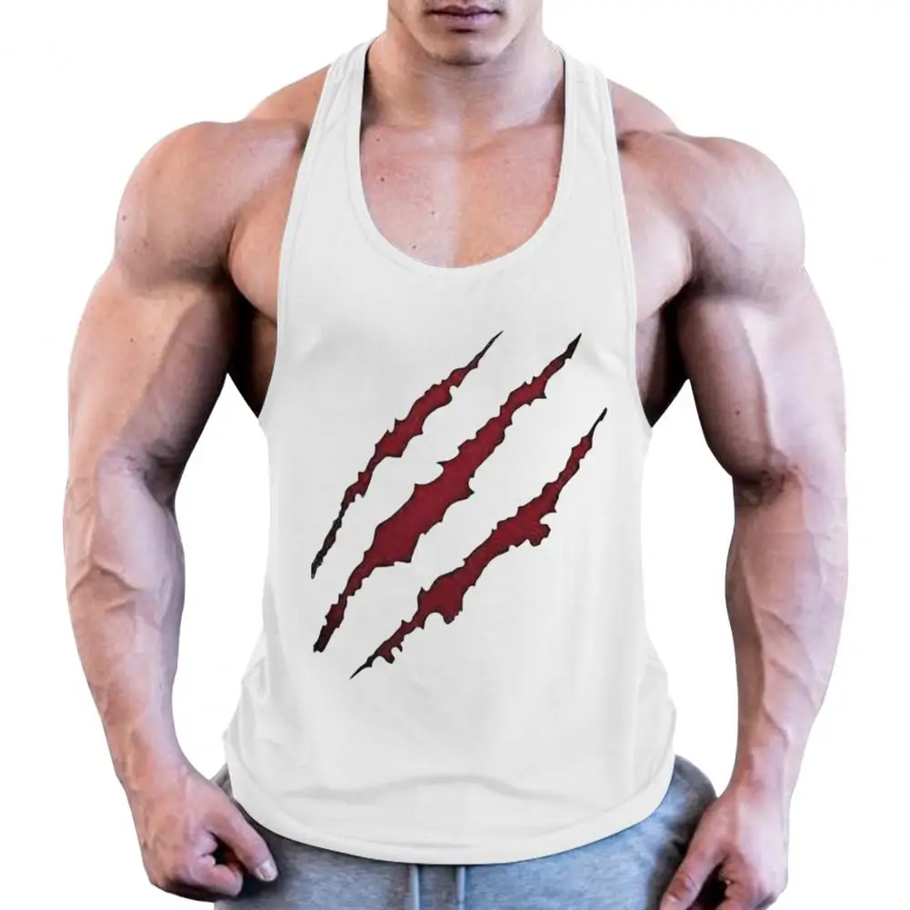 Sweat-absorbent Workout Tank Men's Quick-drying Racerback Fitness Vest for Daily Wear with Blood Paw Print Design Sleeveless