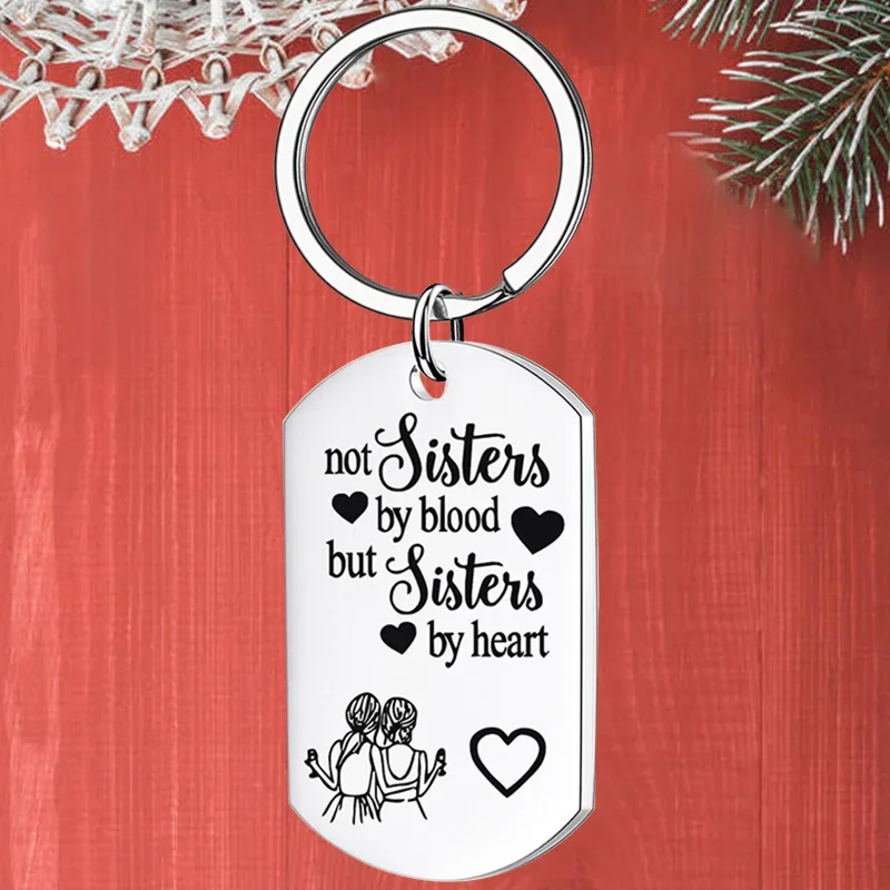 Metal Not Sisters by Blood but Sisters by Heart Friendship Keychain pendant BFF Best Friend Birthday Graduation key chain