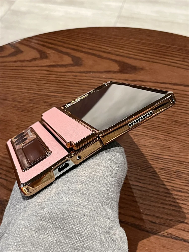 Electroplate Leather Case For Samsung Galaxy Z Fold 7 6 5 4 3 2 Phone Shell Hinge with Screen Tempered Film Shockproof Cover - Image 3