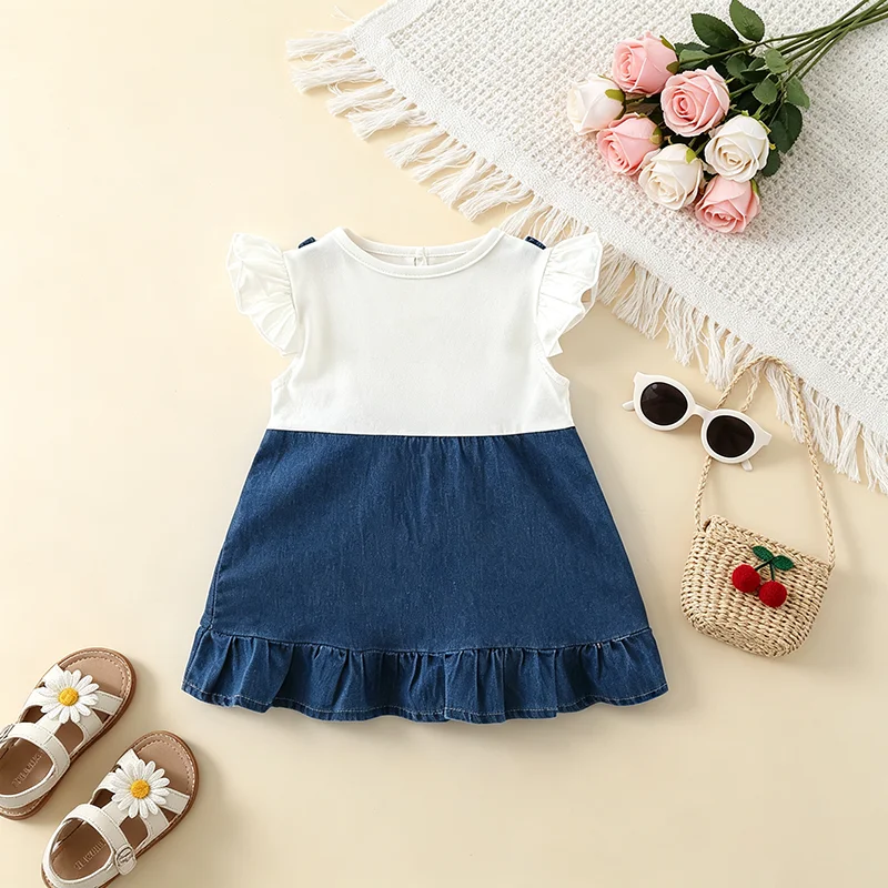 Fashion Baby Girl Daily Wear Summer Simple Newborn Cartoon Rabbit Imitation Denim Infant Children's Clothes 0-4 Y Toddler Outfit