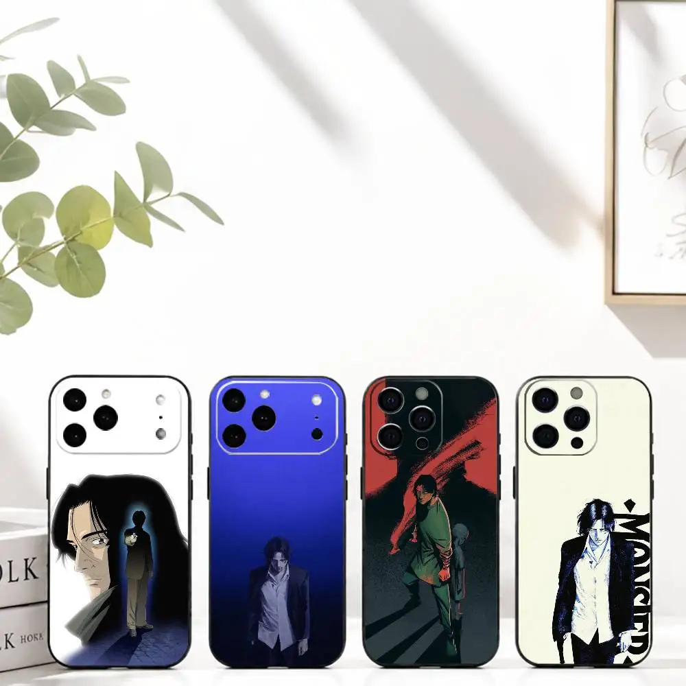Capa de Celular Anime Monster Kenzo Tenma para iPhone 17, 16, 15, 14, 13, 12, 11 Plus, Pro Max e Outros Modelos – Capa Protetora Preta Macia