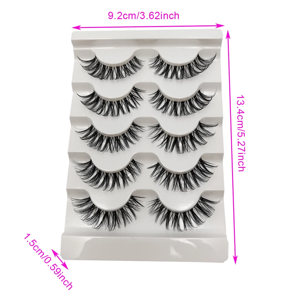 Transparent Stem Curled False Eyelashes, 5 Pairs of DH Three-Dimensional Stripes, Fluffy and Dense, Essential for Cross Shaped E