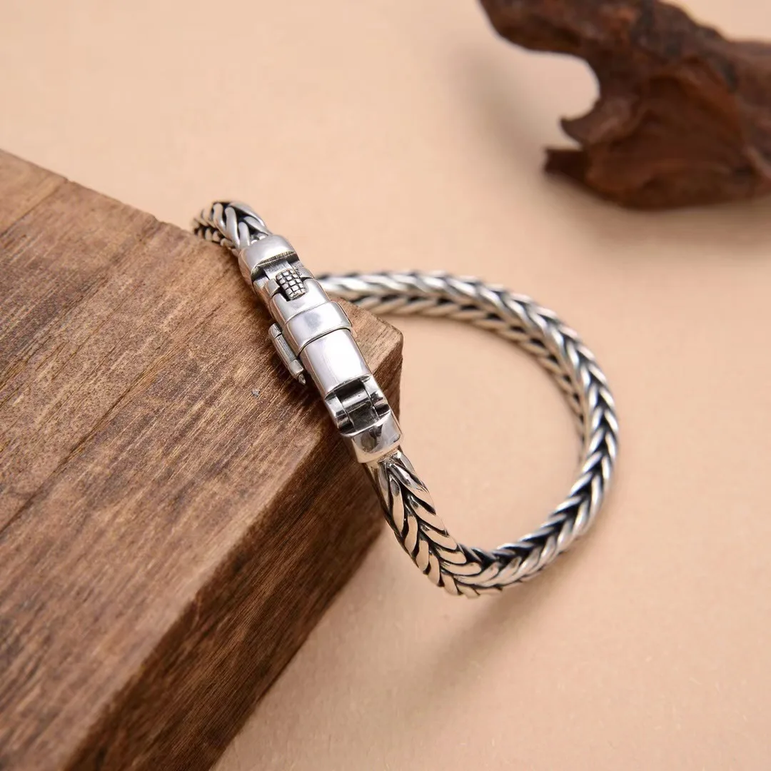 S925 Sterling Silve Twisted Armbänder Für Männer Hip Hop Handgemachte Exquisite Einzigartige Mode Schmuck Geschenk Fabrik Preis – Detail 8
