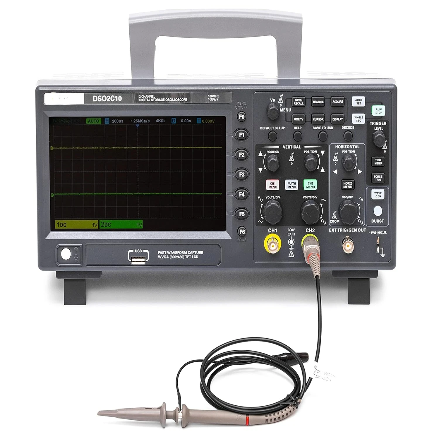 

DSO2C10 Digital Storage Oscilloscope 100MHz Bandwidth 2CH Dual Channel 1GSa/s 8M Memory Depth with High Voltage Probre·Hot Sale