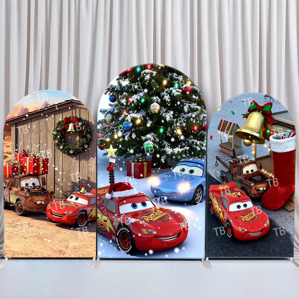

Disney Pixar Cars Arch Backdrop Cover Birthday and Baby Shower Christmas Tree Gifts Snow Theme for Kids Party Photo Booth Decor