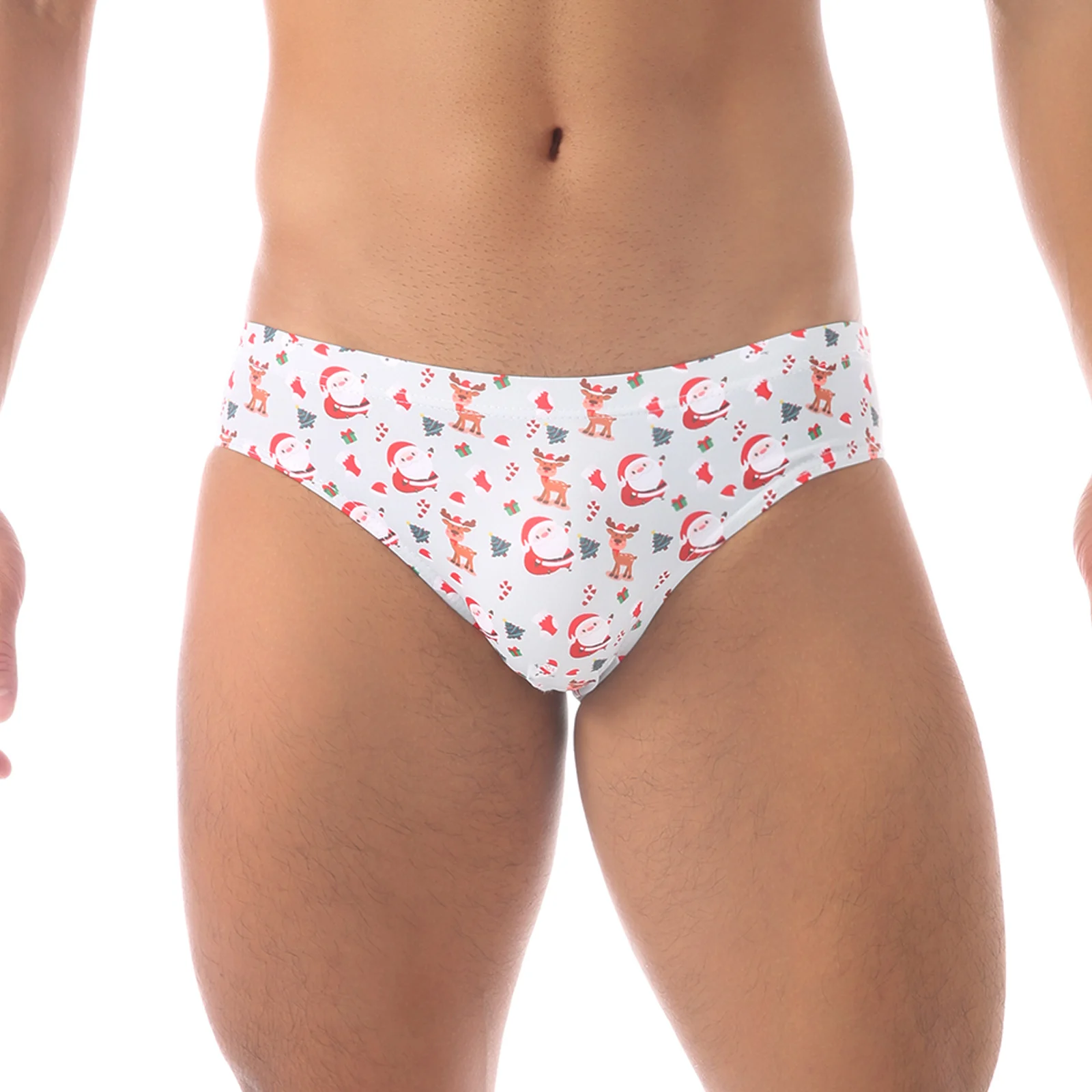 CLEVER-MENMODE Mens Penis Pouch Briefs Sexy Underwear Santa Elk Printed Panties Bikini Low-Rise U Convex Underpants Slips