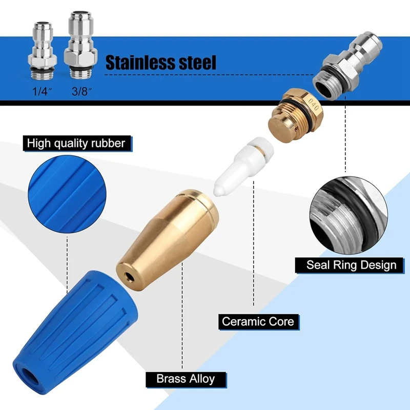 หัวฉีดเทอร์โบเครื่องซักผ้าความดัน,4000PSI หมุนหัวฉีดเครื่องซักผ้า (สูงสุด 5000PSI) 1/4In และ 3/8In Quick Connect,4.0GPM ทนทาน