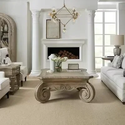 B American antique solid wood square coffee table European carved coffee table